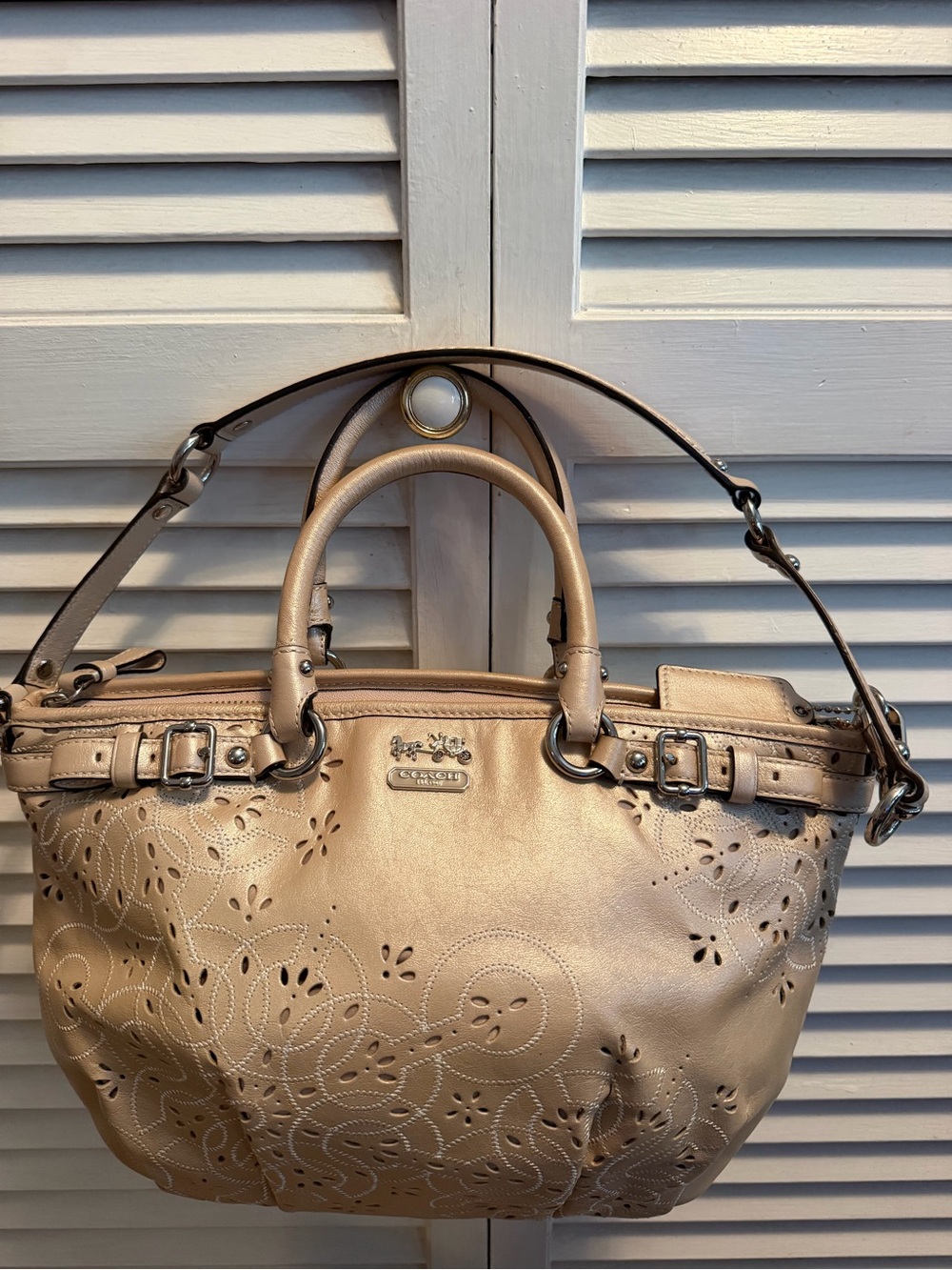 Coach Madison Lindsay Perforated Leather Shoulder Satchel